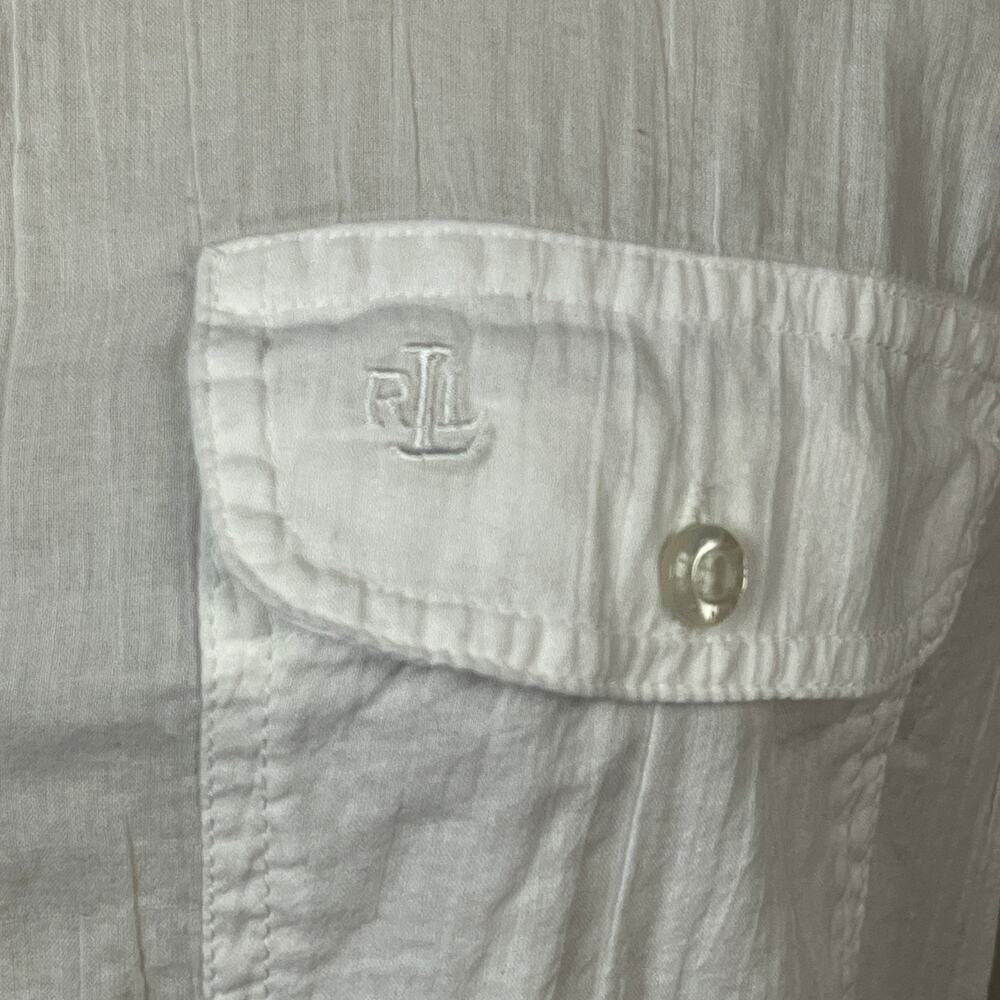 Lauren Ralph Lauren White Crushed Cotton Camp Swim Shirt Cover-Up Women's Medium - Picture 3 of 7